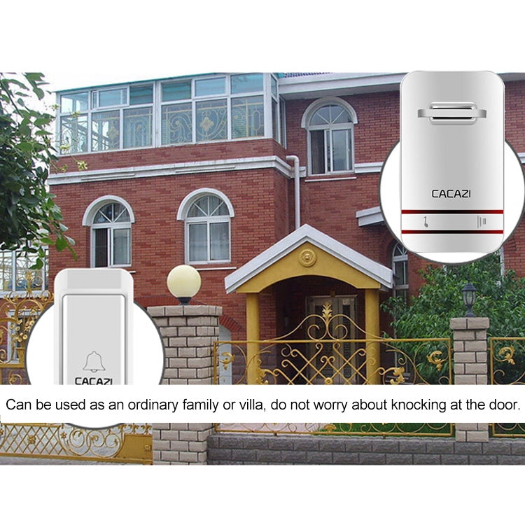 CACAZI V027G One Button Three Receivers Self-Powered Wireless Home Kinetic Electronic Doorbell, EU Plug