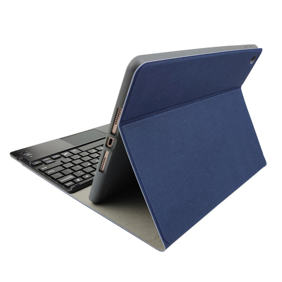 RK102C Detachable Magnetic Plastic Bluetooth Keyboard with Touchpad + Silk Pattern TPU Tablet Case for iPad 10.2, with Pen Slot & Bracket(Blue)