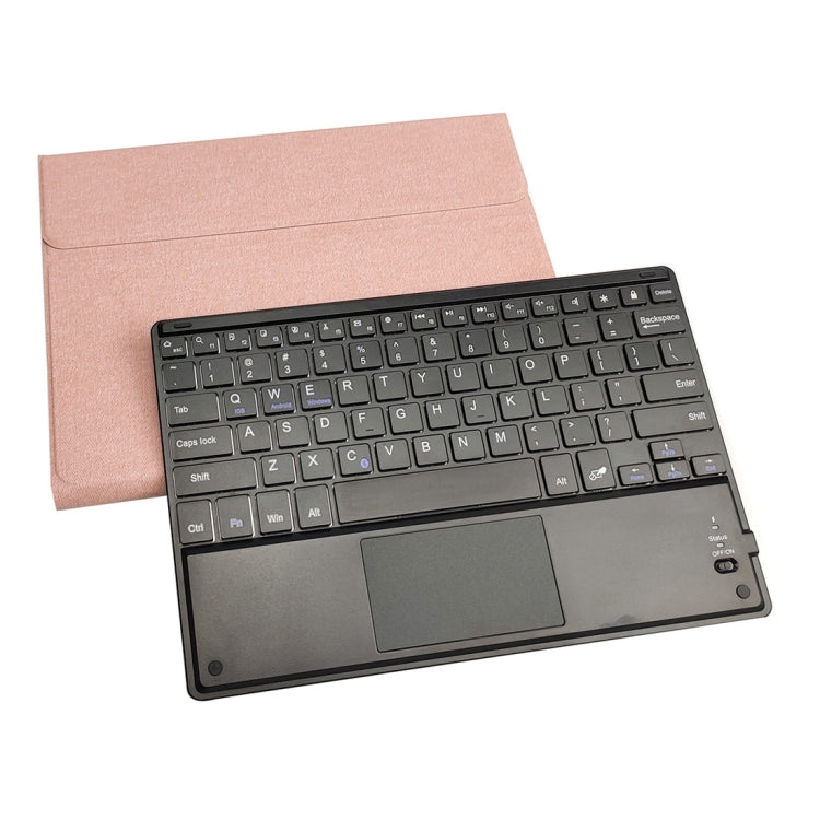 RK102C Detachable Magnetic Plastic Bluetooth Keyboard with Touchpad + Silk Pattern TPU Tablet Case for iPad 10.2, with Pen Slot & Bracket(Rose Gold)