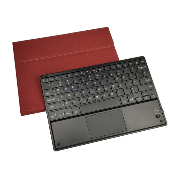 RK102C Detachable Magnetic Plastic Bluetooth Keyboard with Touchpad + Silk Pattern TPU Tablet Case for iPad 10.2, with Pen Slot & Bracket(Red)