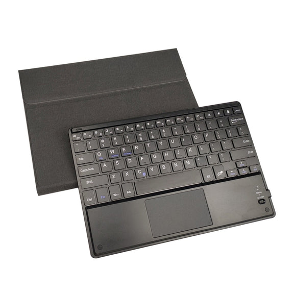 RK102C Detachable Magnetic Plastic Bluetooth Keyboard with Touchpad + Silk Pattern TPU Tablet Case for iPad 10.2, with Pen Slot & Bracket(Black)