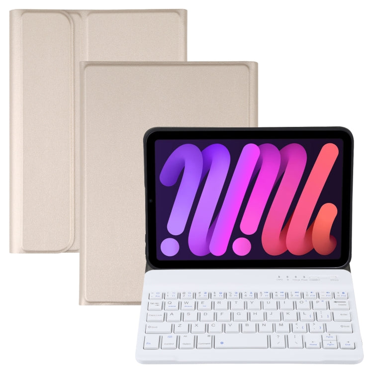 A06 Detachable Lambskin Texture Ultra-thin TPU Bluetooth Keyboard Leather Tablet Case with Stand For iPad mini 6 (Gold)