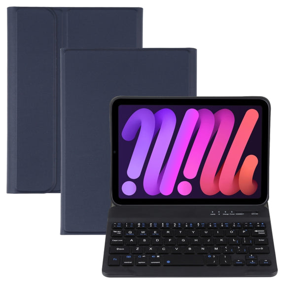 A06 Detachable Lambskin Texture Ultra-thin TPU Bluetooth Keyboard Leather Tablet Case with Stand For iPad mini 6 / mini 7 (Blue)