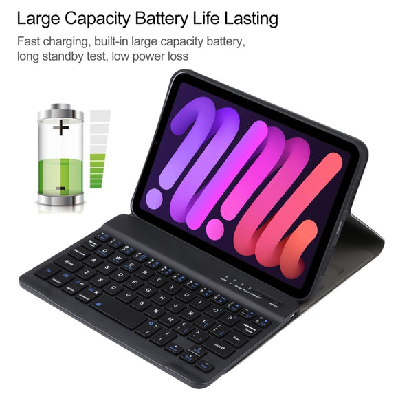 A06 Detachable Lambskin Texture Ultra-thin TPU Bluetooth Keyboard Leather Tablet Case with Stand For iPad mini 6 / mini 7 (Blue)