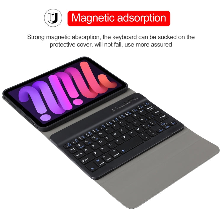 A06 Detachable Lambskin Texture Ultra-thin TPU Bluetooth Keyboard Leather Tablet Case with Stand For iPad mini 6 / mini 7 (Blue)