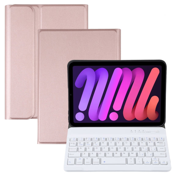 A06 Detachable Lambskin Texture Ultra-thin TPU Bluetooth Keyboard Leather Tablet Case with Stand For iPad mini 6 (Rose Gold)