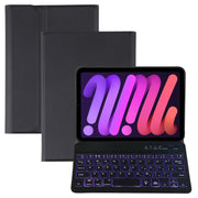 A06S Detachable Lambskin Texture Ultra-thin TPU Backlight Bluetooth Keyboard Leather Tablet Case with Stand For iPad mini 6 (Black)