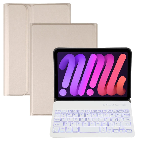 A06S Detachable Lambskin Texture Ultra-thin TPU Backlight Bluetooth Keyboard Leather Tablet Case with Stand For iPad mini 6 (Gold)