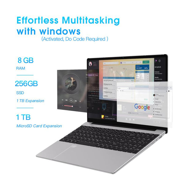 N5095 15.6 inch Laptop, 8GB+256GB, Windows 11 Intel Celeron N5095 Quad Core, Support Fingerprint Unlock, US Plug (Silver)