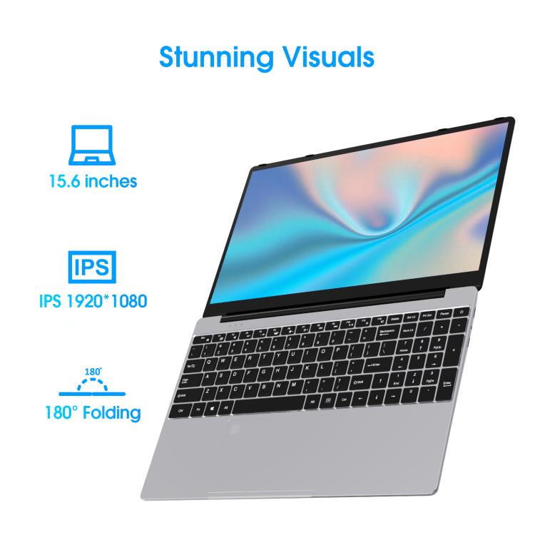 N5095 15.6 inch Laptop, 8GB+256GB, Windows 11 Intel Celeron N5095 Quad Core, Support Fingerprint Unlock, US Plug (Silver)