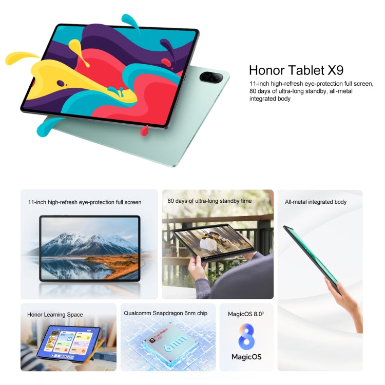 Honor Pad X9 WiFi Tablet PC, 11 inch 6GB+128GB MagicOS 8.0 Qualcomm Snapdragon 680 Octa Core (Grey)