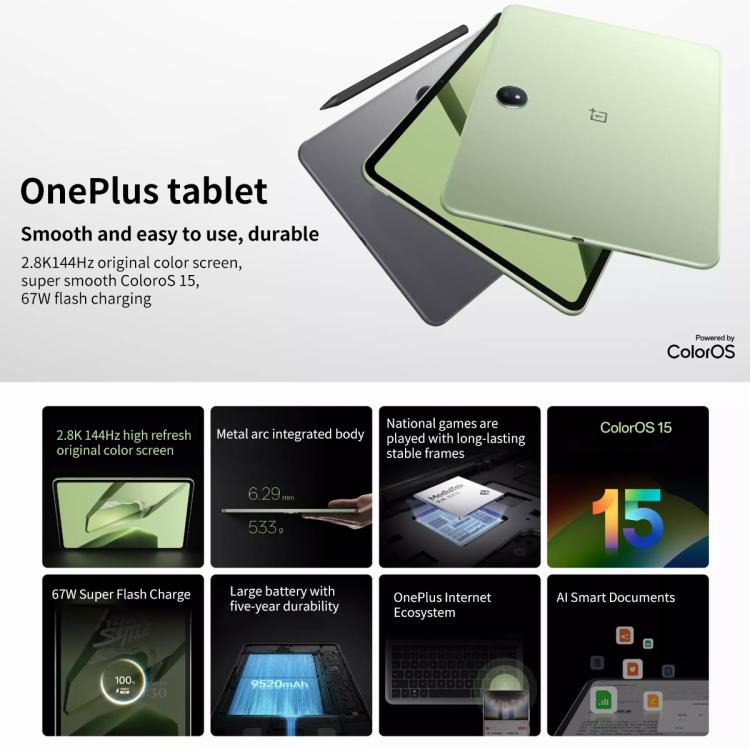 OnePlus Pad 11.61 inch Tablet PC, 8GB+128GB, ColorOS 15.0 Dimensity 8350 Octa Core (Grey)
