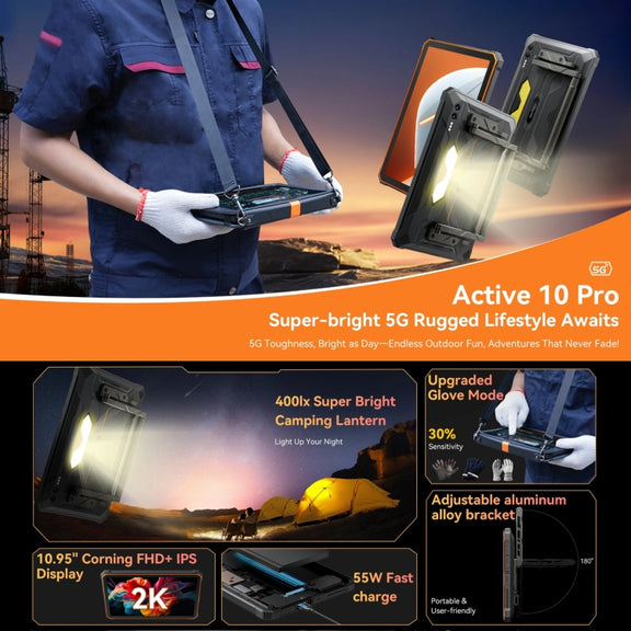 Blackview Active 10 Pro 5G Rugged Tablet, 12GB+256GB, 10.95 inch Android 14 Dimensity 7300 Octa Core, Global Version with Google Play (Black)
