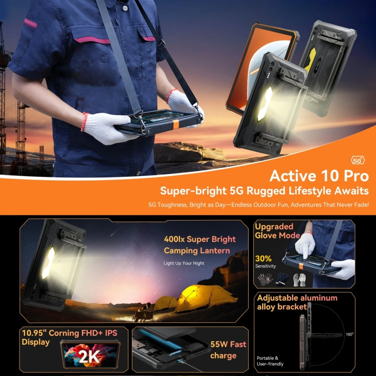 Blackview Active 10 Pro 5G Rugged Tablet, 12GB+256GB, 10.95 inch Android 14 Dimensity 7300 Octa Core, Global Version with Google Play (Black)