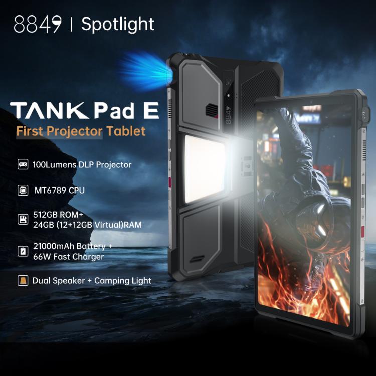 Unihertz 8849 Tank Pad E Rugged Tablet PC & Projector, 12GB+512GB, 10.95 inch Android 14 MT6789 Octa Core 4G Network, EU Plug (Black)
