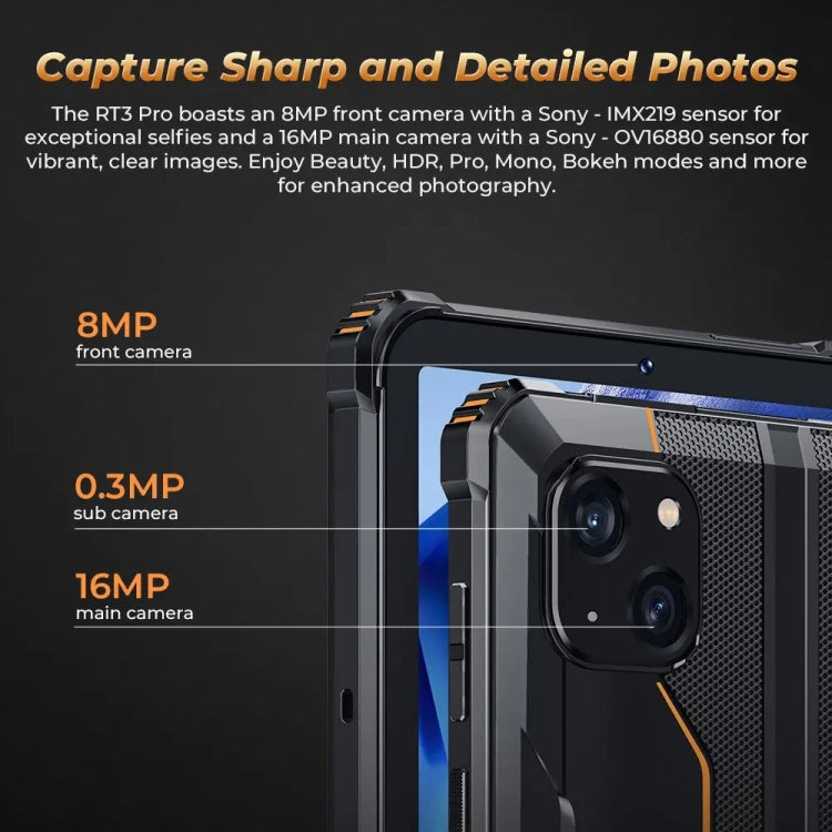 [HK Warehouse] OUKITEL RT3 Pro 4G Network IP68/IP69K Rugged Tablet, 4GB+128GB, 8.0 inch Android 14 MediaTek G81 Octa-Core Support Dual SIM, EU Plug (Orange)