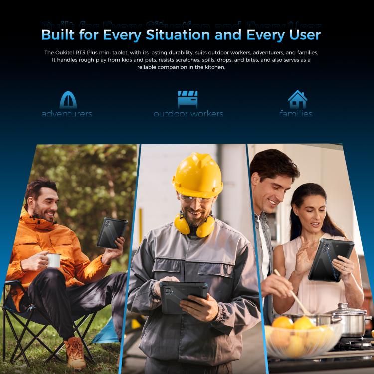 OUKITEL RT3 Plus 4G Network IP68/IP69K Rugged Tablet, 4GB+128GB, 8.0 inch Android 15 MediaTek G81 Octa-Core Support Dual SIM, EU Plug (Blue)