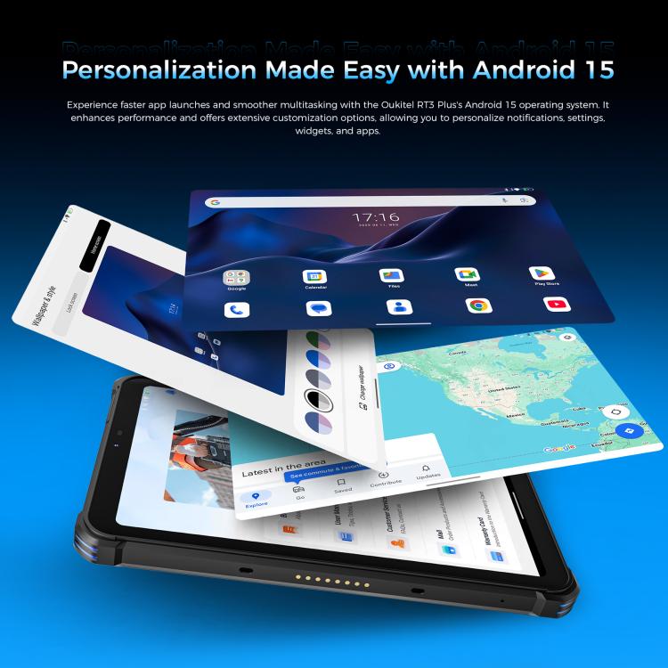 OUKITEL RT3 Plus 4G Network IP68/IP69K Rugged Tablet, 4GB+128GB, 8.0 inch Android 15 MediaTek G81 Octa-Core Support Dual SIM, EU Plug (Blue)