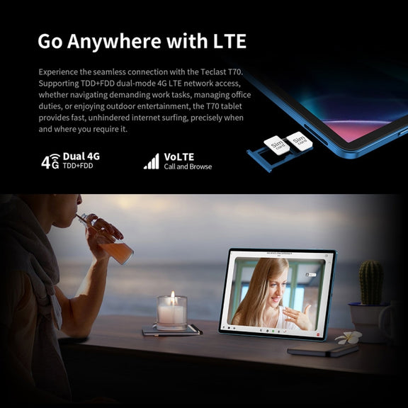 Teclast T70 4G LTE Tablet PC, 8GB+256GB, 14 inch Android 14 MediaTek Helio G99 Octa Core, Support Dual SIM