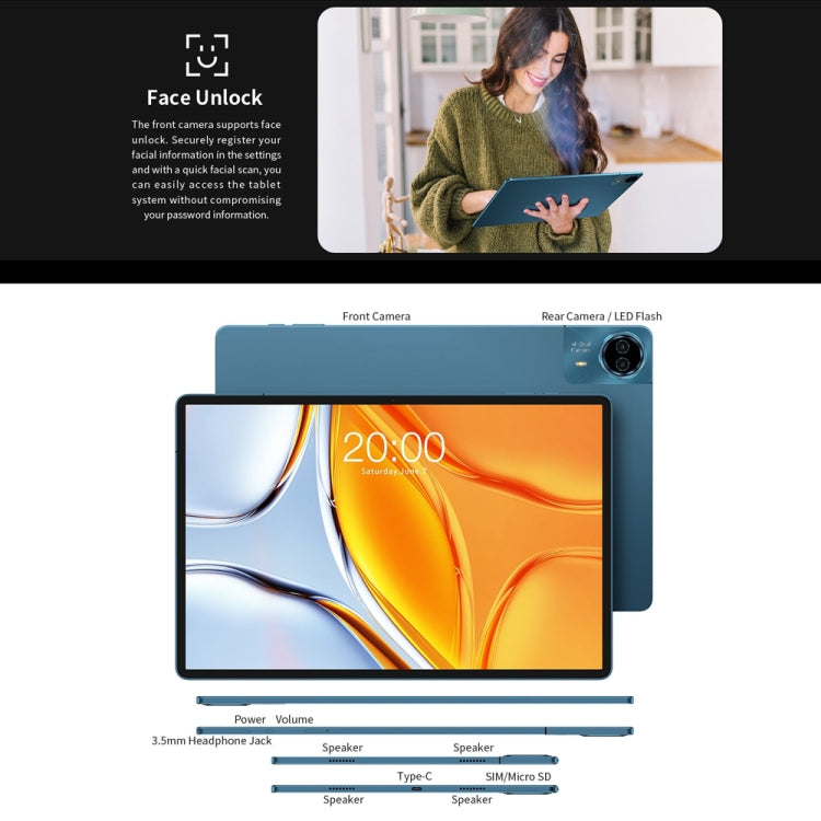 Teclast T70 4G LTE Tablet PC, 8GB+256GB, 14 inch Android 14 MediaTek Helio G99 Octa Core, Support Dual SIM