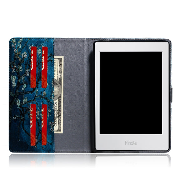 Apricot Blossom Pattern Horizontal Flip Leather Case for Amazon Kindle Paperwhite 4 (2018) / 3 / 2 / 1, with Holder & Card Slot & Wallet