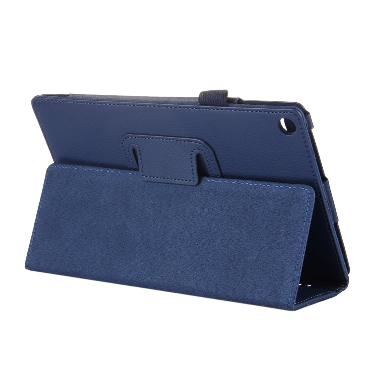 For Amazon Kindle Fire HD8 (2017) Litchi Texture Horizontal Flip Leather Case with Holder(Dark Blue)