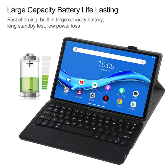 AM10-A Detachable Bluetooth Backlight Keyboard Ultrathin Horizontal Flip Leather Tablet Case with Touchpad & Holder for Lenovo M10 Plus 10.3 inch X606F(Black)
