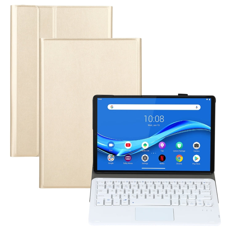AM10-A Detachable Bluetooth Backlight Keyboard Ultrathin Horizontal Flip Leather Tablet Case with Touchpad & Holder for Lenovo M10 Plus 10.3 inch X606F(Gold)
