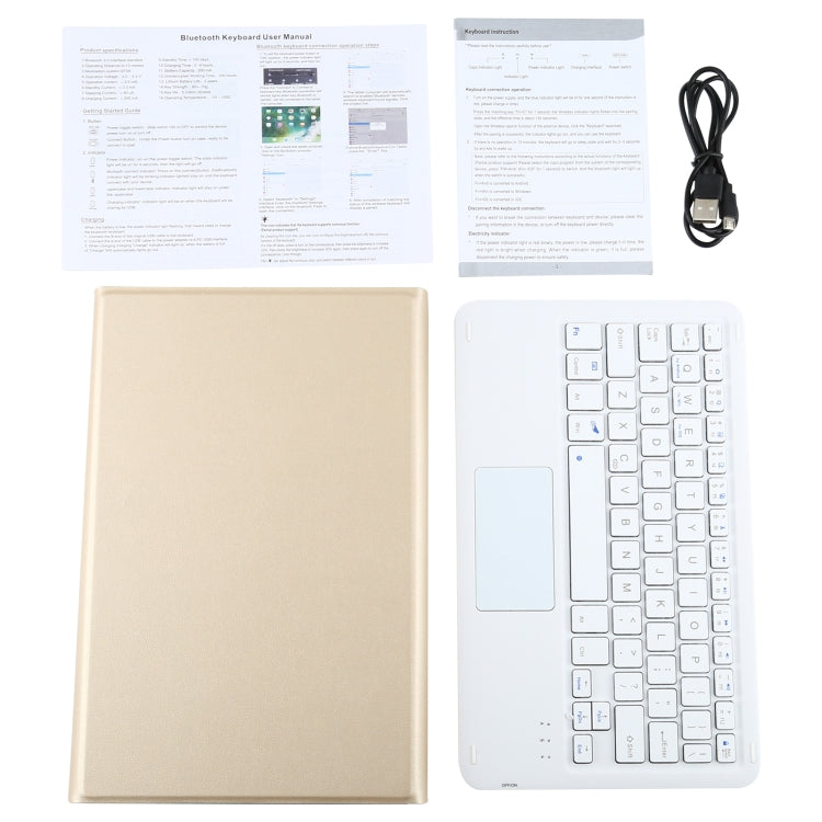AM10-A Detachable Bluetooth Backlight Keyboard Ultrathin Horizontal Flip Leather Tablet Case with Touchpad & Holder for Lenovo M10 Plus 10.3 inch X606F(Gold)