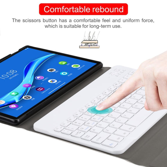 AM10 2 in 1 Removable Bluetooth Keyboard + Protective Leather Tablet Case with Holder for Lenovo M10 FHD Plus 10.3 inch(Gold)