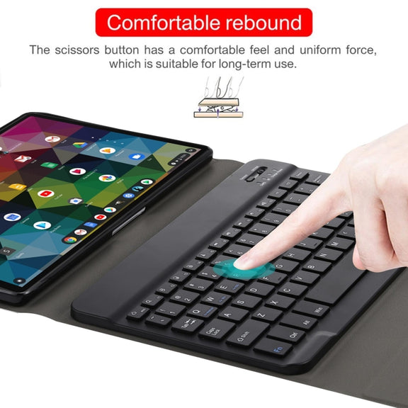 AM11 2 in 1 Removable Bluetooth Keyboard + Protective Leather Tablet Case with Holder for Lenovo M10 FHD REL TB-X605FC/LC(Black)