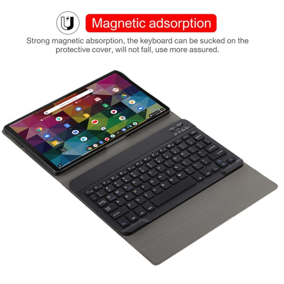 AM11 2 in 1 Removable Bluetooth Keyboard + Protective Leather Tablet Case with Holder for Lenovo M10 FHD REL TB-X605FC/LC(Black)