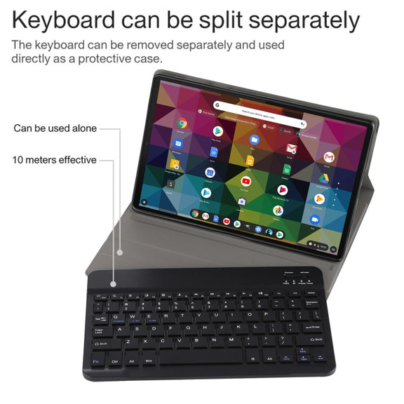 AM11 2 in 1 Removable Bluetooth Keyboard + Protective Leather Tablet Case with Holder for Lenovo M10 FHD REL TB-X605FC/LC(Black)