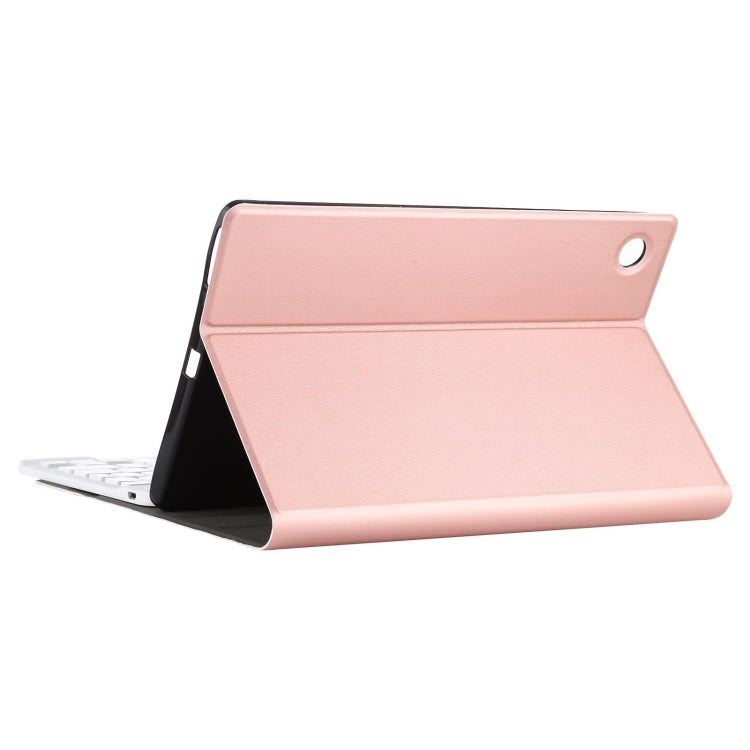 AM11 2 in 1 Removable Bluetooth Keyboard + Protective Leather Tablet Case with Holder for Lenovo M10 FHD REL TB-X605FC/LC(Rose Gold)