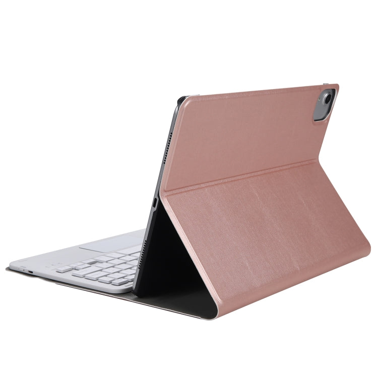 A11-A 2 in 1 Removable Bluetooth Keyboard + Protective Leather Tablet Case with Touchpad & Holder for iPad Pro 11 2022 / 2021 / Air 5 / Air 4(Rose Gold)
