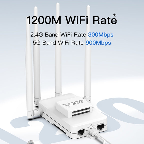 VONETS VAR1200-H 1200Mbps Wireless Bridge External Antenna Dual-Band WiFi Repeater, With DC Adapter Set