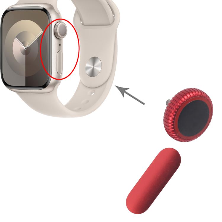 For Apple Watch Series 9 41mm / 45mm GPS Version Watch Crown Nut / Power Button Set (Red)