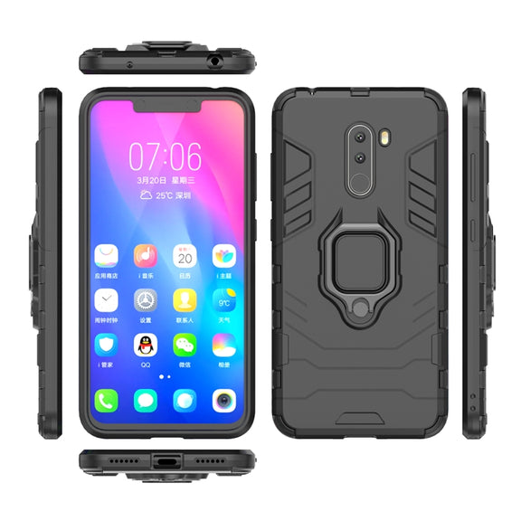 PC + TPU Shockproof Protective Case with Magnetic Ring Holder for Xiaomi Pocophone F1(Black)