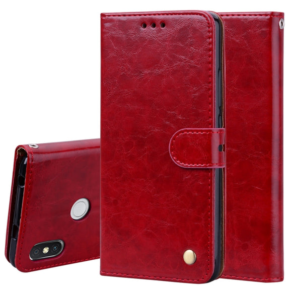 Business Style Oil Wax Texture Horizontal Flip Leather Case for Xiaomi Redmi S2, with Holder & Card Slots & Wallet (Red)