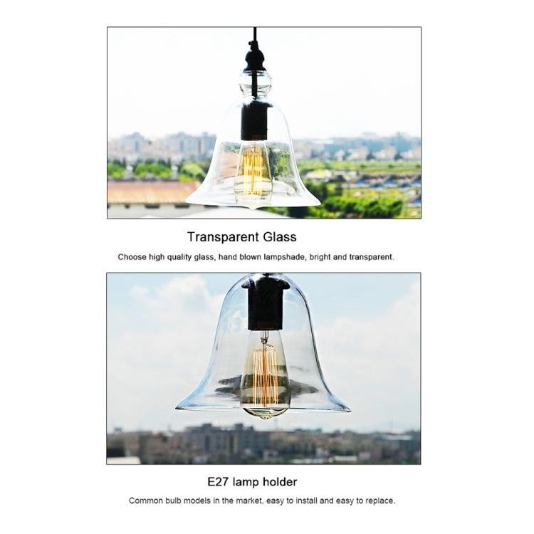 E27 Retro Industrial Hanging Lamp Small Bell Transparent Glass Pendant Light (Warm White)