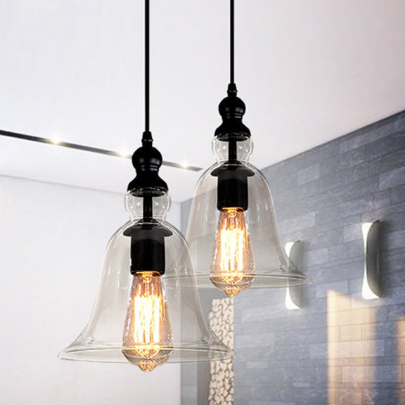 E27 Retro Industrial Hanging Lamp Small Bell Transparent Glass Pendant Light (Warm White)