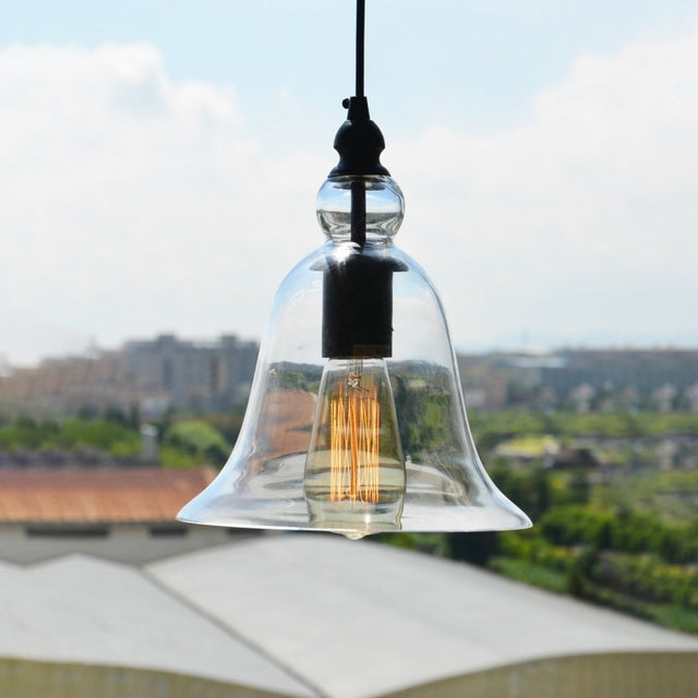 E27 Retro Industrial Hanging Lamp Small Bell Transparent Glass Pendant Light (Warm White)