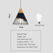 E27 Modern Lighting Iron Solid Wood Pendant Light Hanging Lamp (Black)