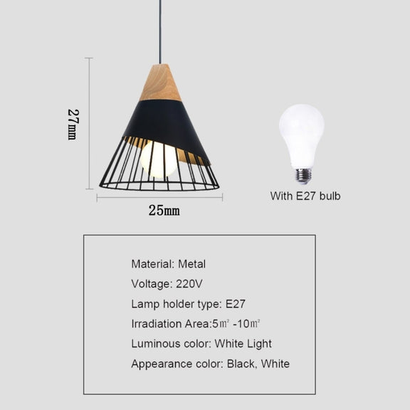 E27 Modern Lighting Iron Solid Wood Pendant Light Hanging Lamp (Black)