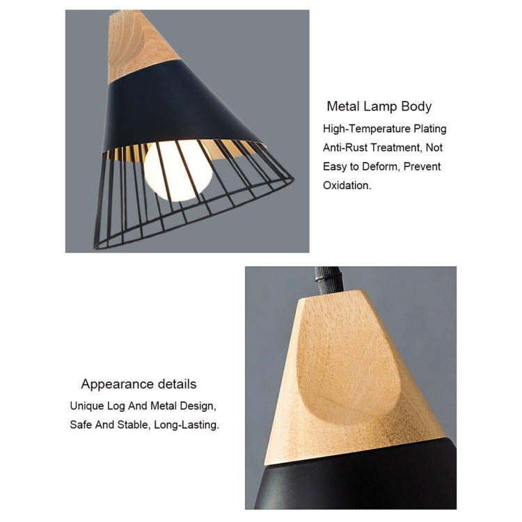 E27 Modern Lighting Iron Solid Wood Pendant Light Hanging Lamp (Black)