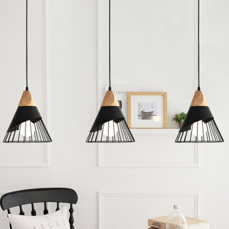 E27 Modern Lighting Iron Solid Wood Pendant Light Hanging Lamp (Black)