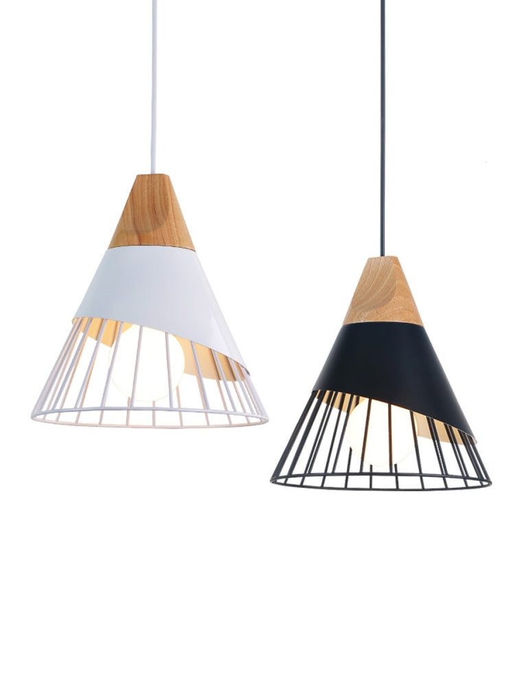E27 Modern Lighting Iron Solid Wood Pendant Light Hanging Lamp (Black)