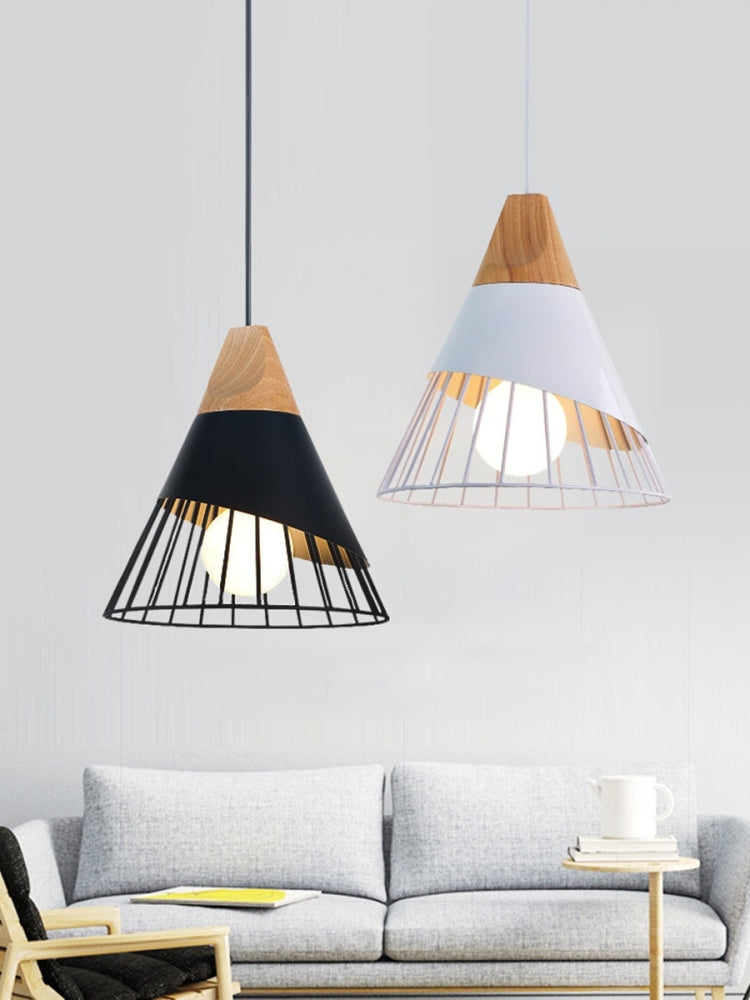 E27 Modern Lighting Iron Solid Wood Pendant Light Hanging Lamp (Black)