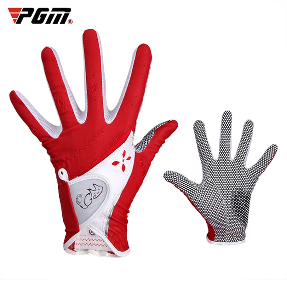 PGM One Pair Golf Non-Slip PU Leather Gloves for Women (Color:Red Size:21)