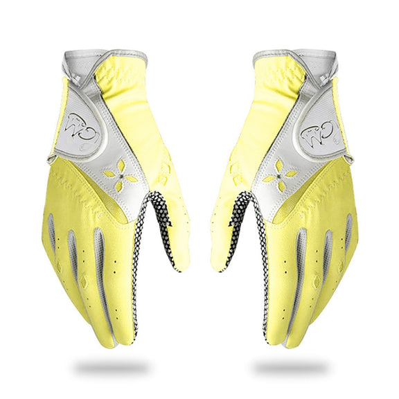 PGM One Pair Golf Non-Slip PU Leather Gloves for Women (Color:Yellow Size:20)
